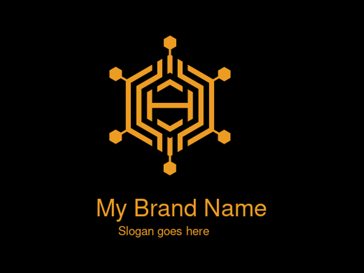Modern Orange Hexagonal Network with Central H Logo Design for Innovative Tech Startups and Advanced Data Analytics Firms